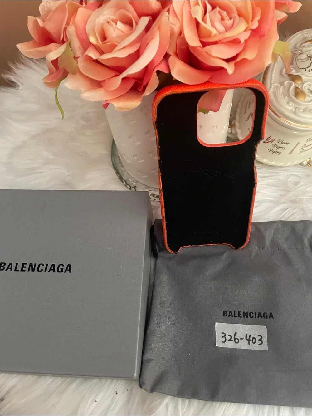 BALENCIAGA Bold Orange Leather Cash Iphone 14 Pro Case . Full inclusion.
